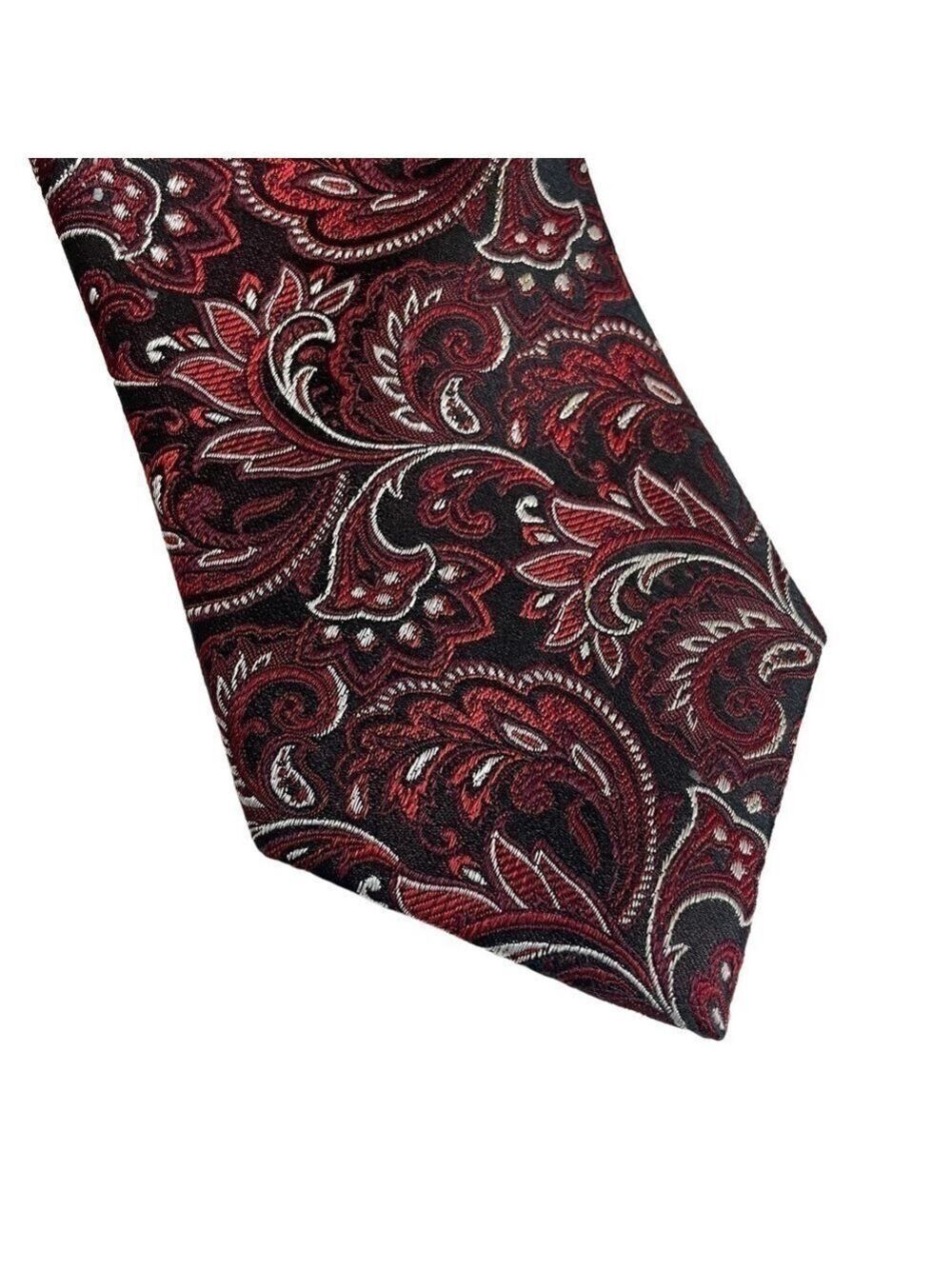 Leone Handmade 100% Silk Tie Red Black Paisley Floral Formal Party Valentine